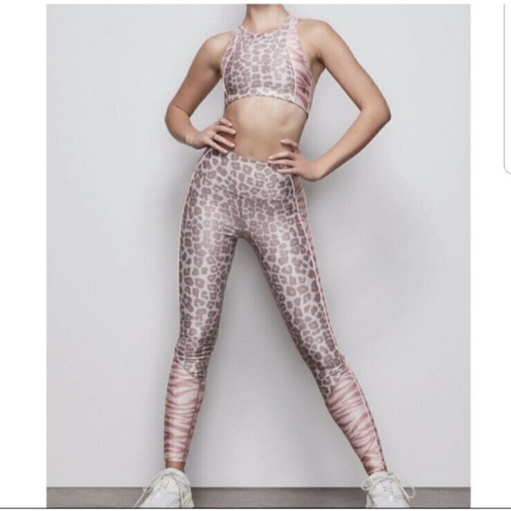 Good American Electric Feel Mixed Animal Print Leopard Zebra Pink Leggings 2 M